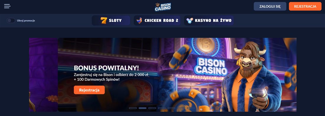 Bison Casino - zrzut ekranu strony głównej